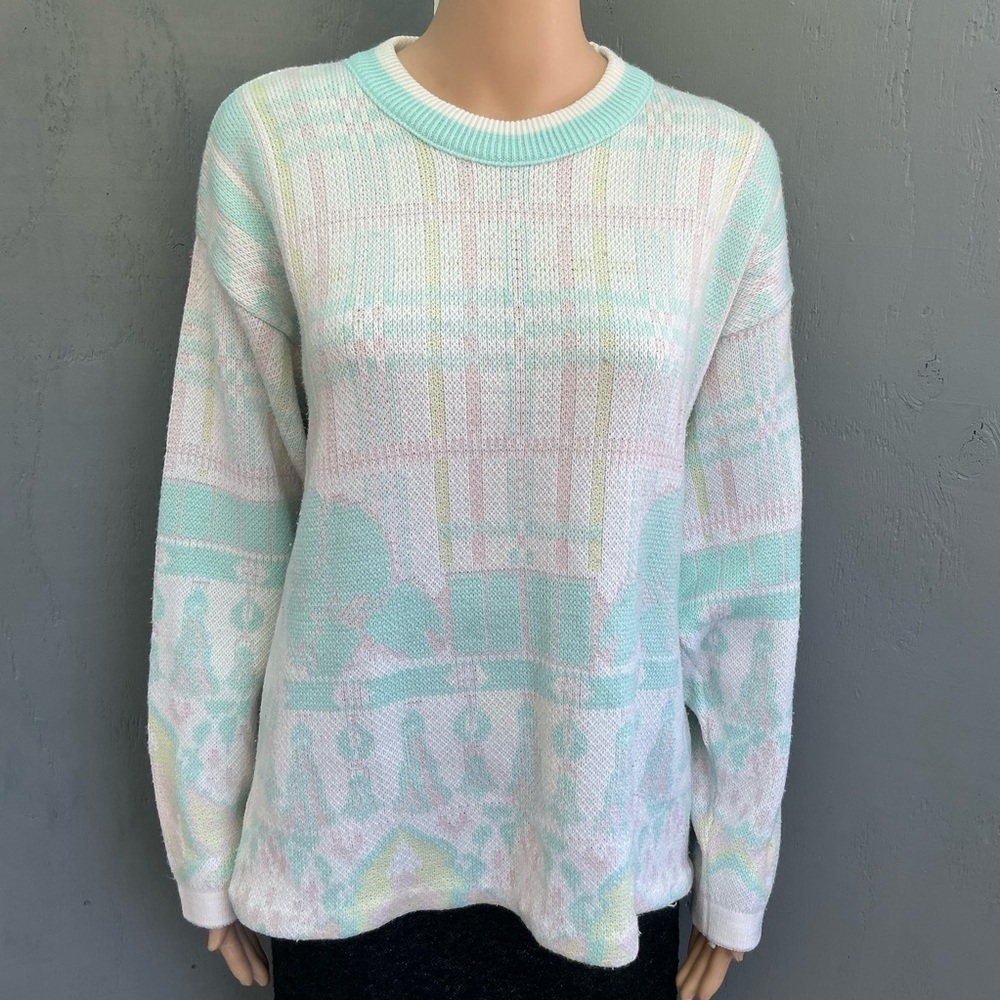 Vintage geometric patterns 1980 Pastel colors no tags pullover Crewneck sweater